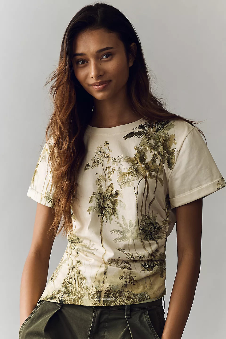 100% Cotton Ruched Asymmetric Tee