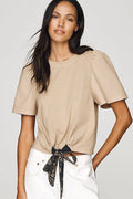 Maeve Puff-Sleeve Bandana Drawstring Top