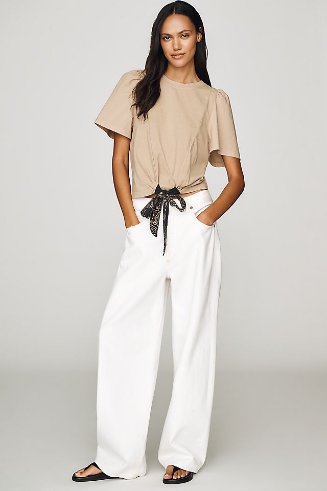 Maeve Puff-Sleeve Bandana Drawstring Top