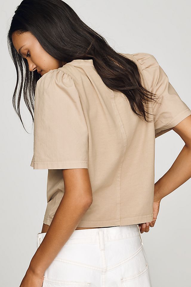 Maeve Puff-Sleeve Bandana Drawstring Top