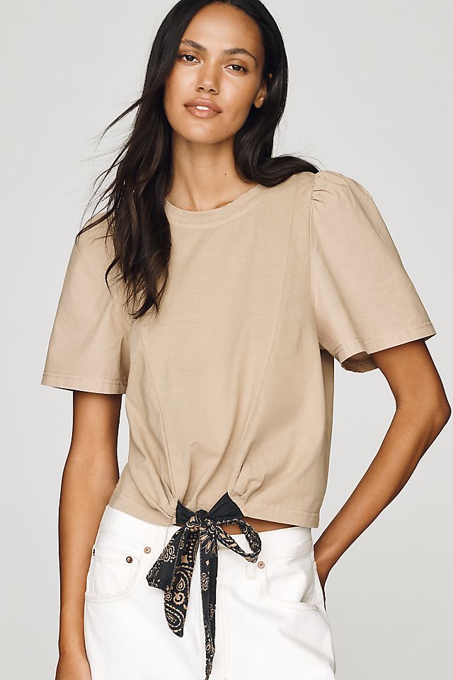 Maeve Puff-Sleeve Bandana Drawstring Top