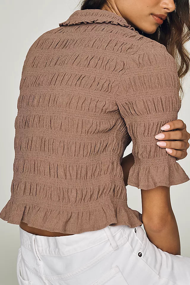 Maeve Smocked Button-Front Top