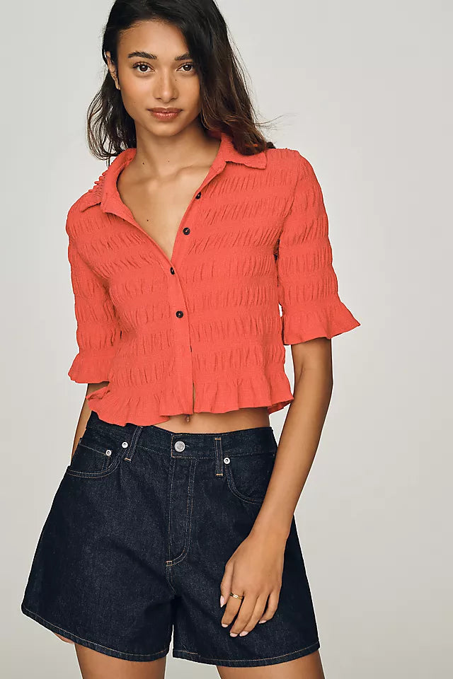 Maeve Smocked Button-Front Top