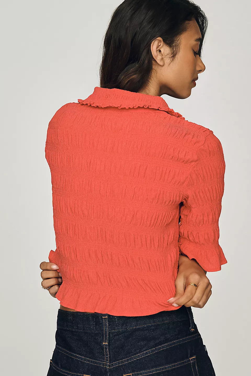 Maeve Smocked Button-Front Top
