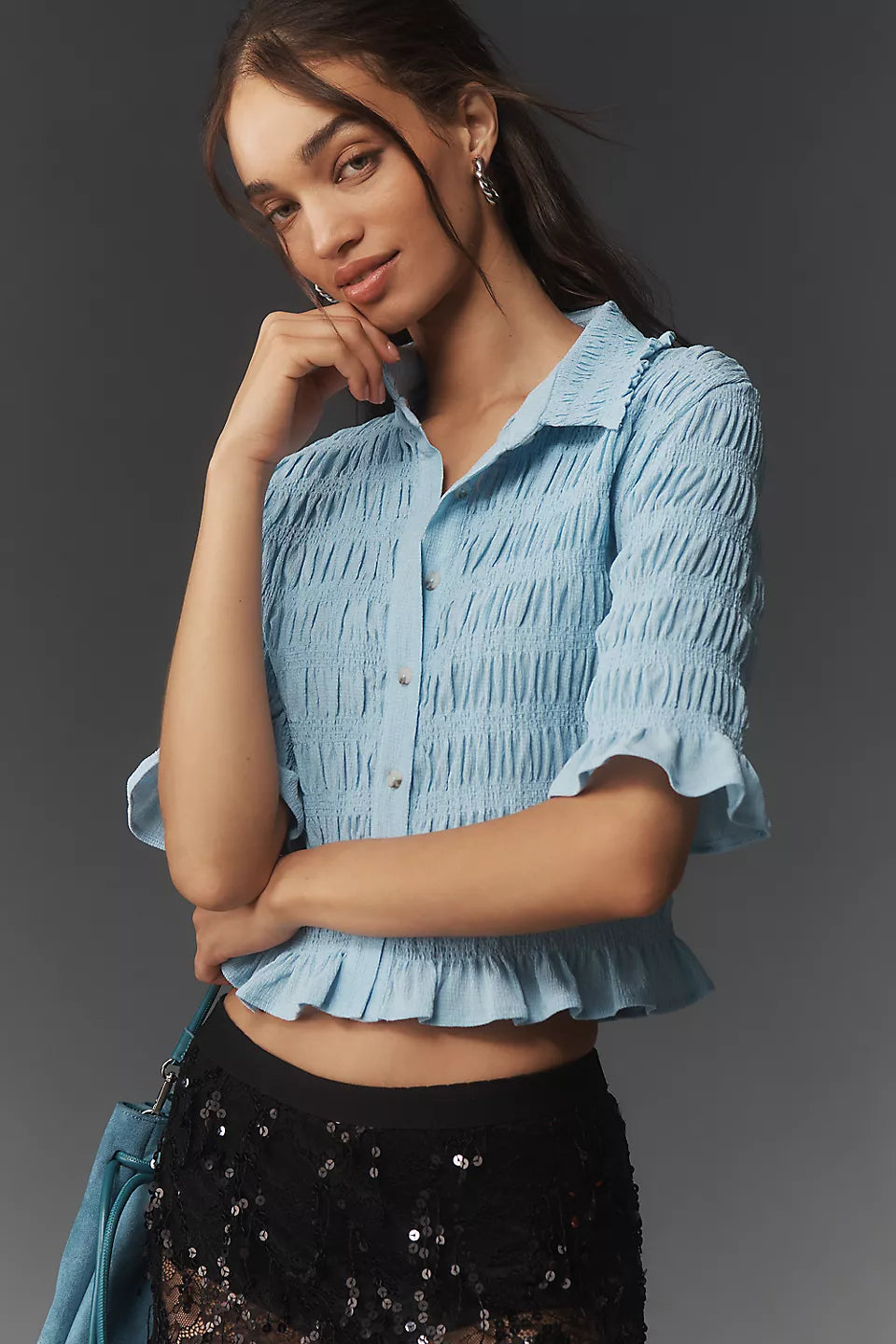 Maeve Smocked Button-Front Top