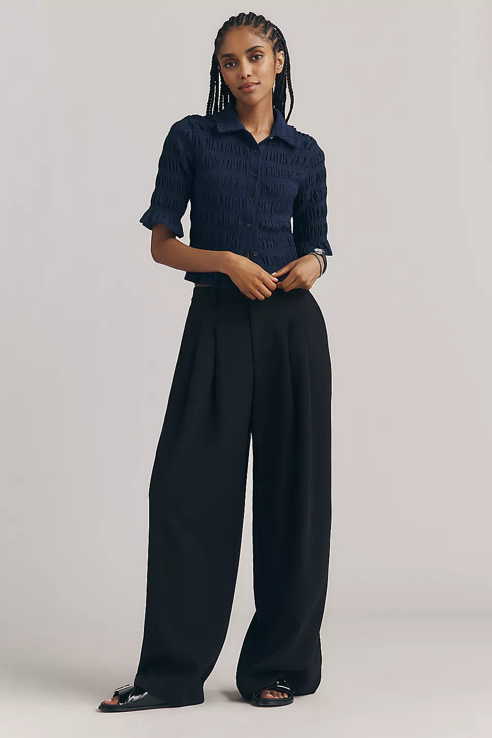 Maeve Smocked Button-Front Top