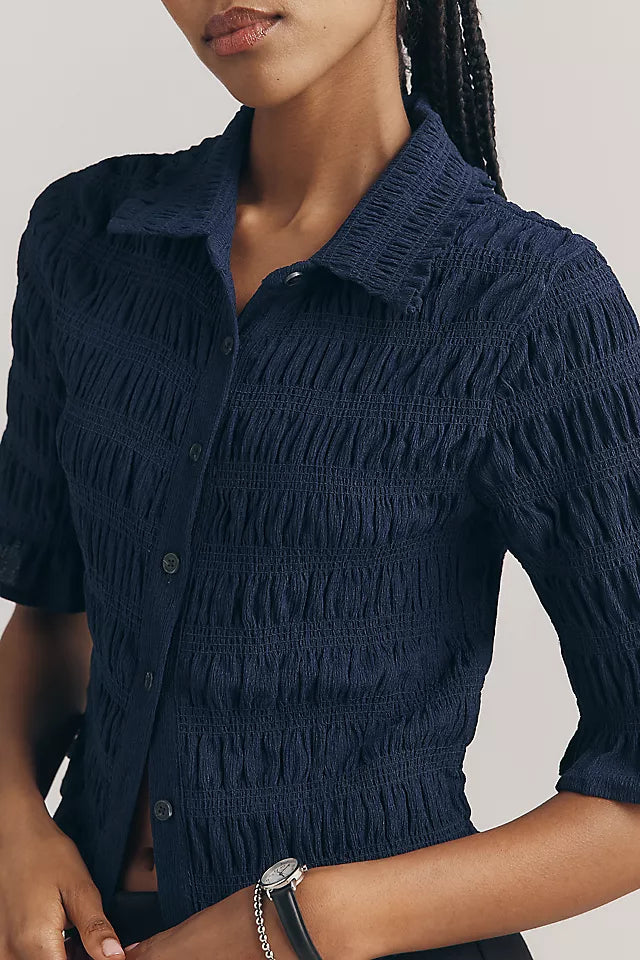Maeve Smocked Button-Front Top