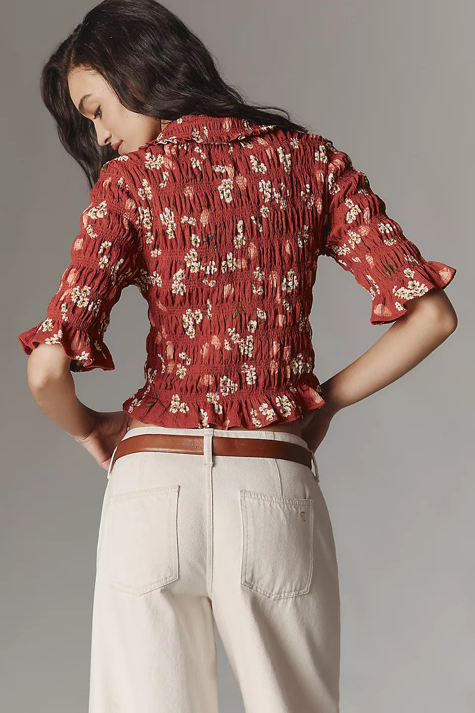 Maeve Smocked Button-Front Top