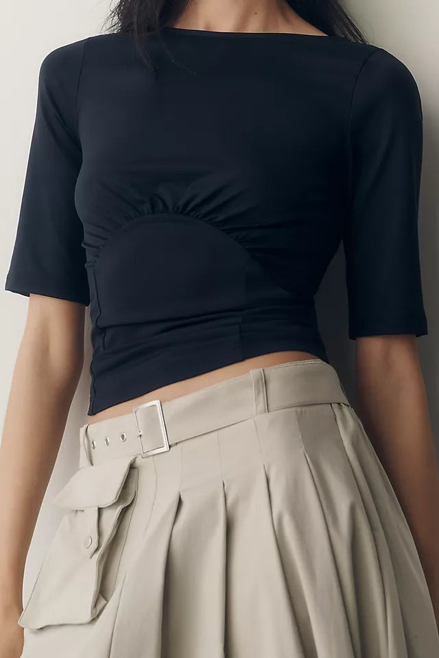 Maeve Ruched Boat-Neck Top