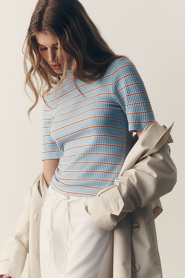 By Anthropologie Ribbed Mock-Neck Top