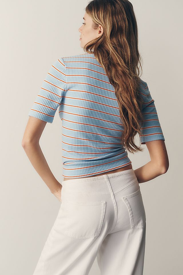 By Anthropologie Ribbed Mock-Neck Top