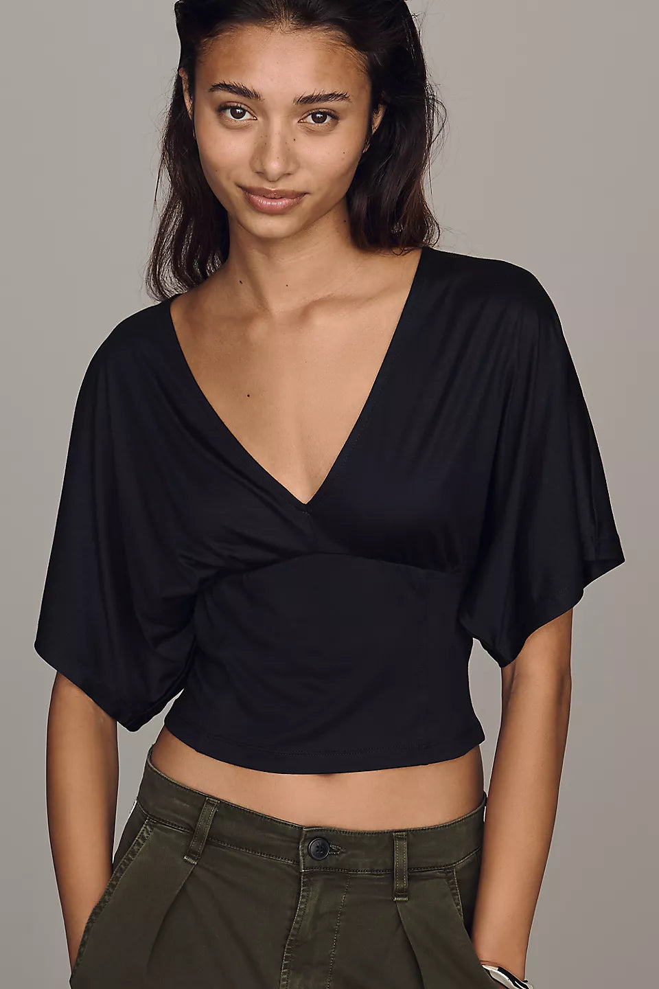 Silken Flutter Sleeve Crop Top