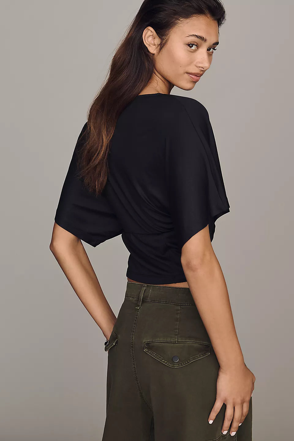 Silken Flutter Sleeve Crop Top