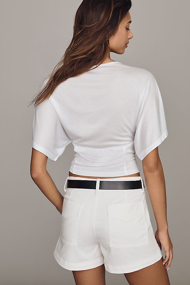 By Anthropologie Silken Flutter Sleeve Crop Top