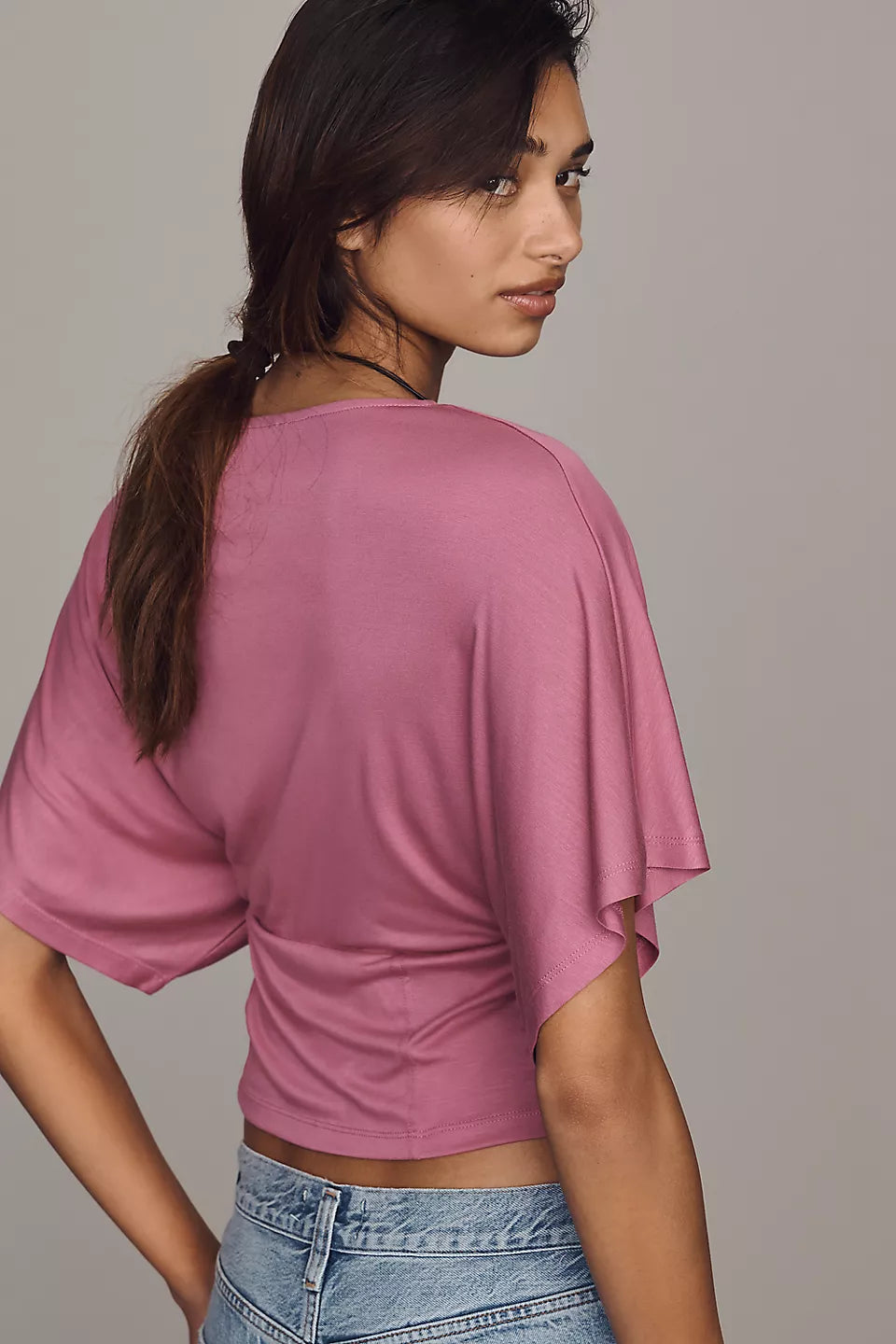 Silken Flutter Sleeve Crop Top