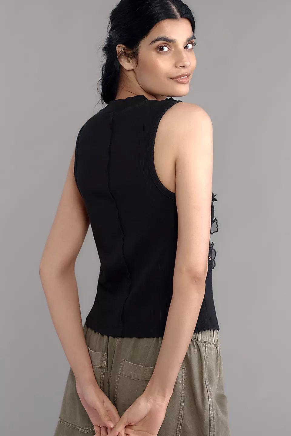 Sleeveless 3D Floral Appliqué Top