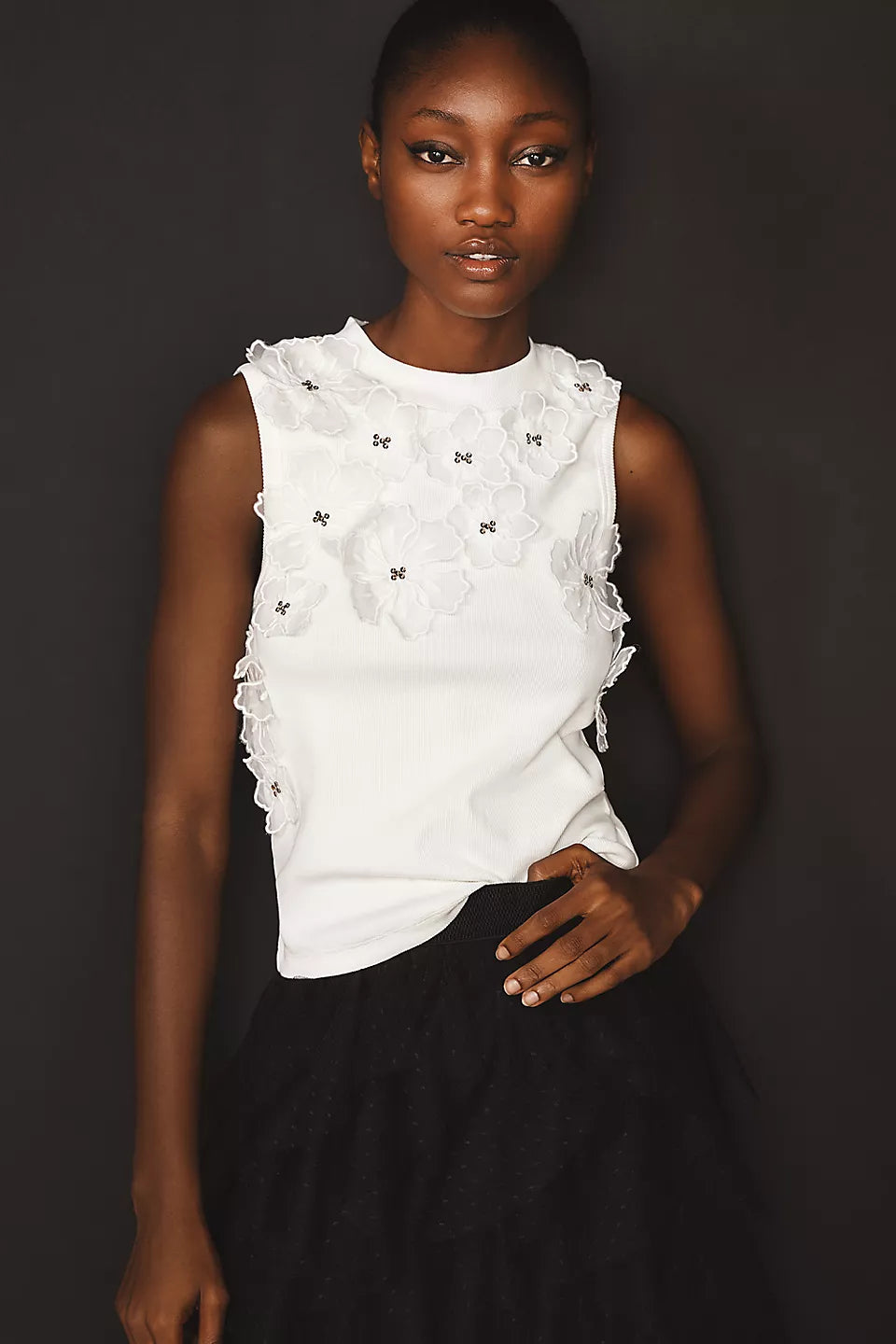 Sleeveless 3D Floral Appliqué Top
