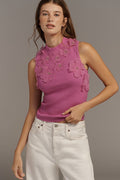 By Anthropologie Sleeveless 3D Floral Appliqué Top
