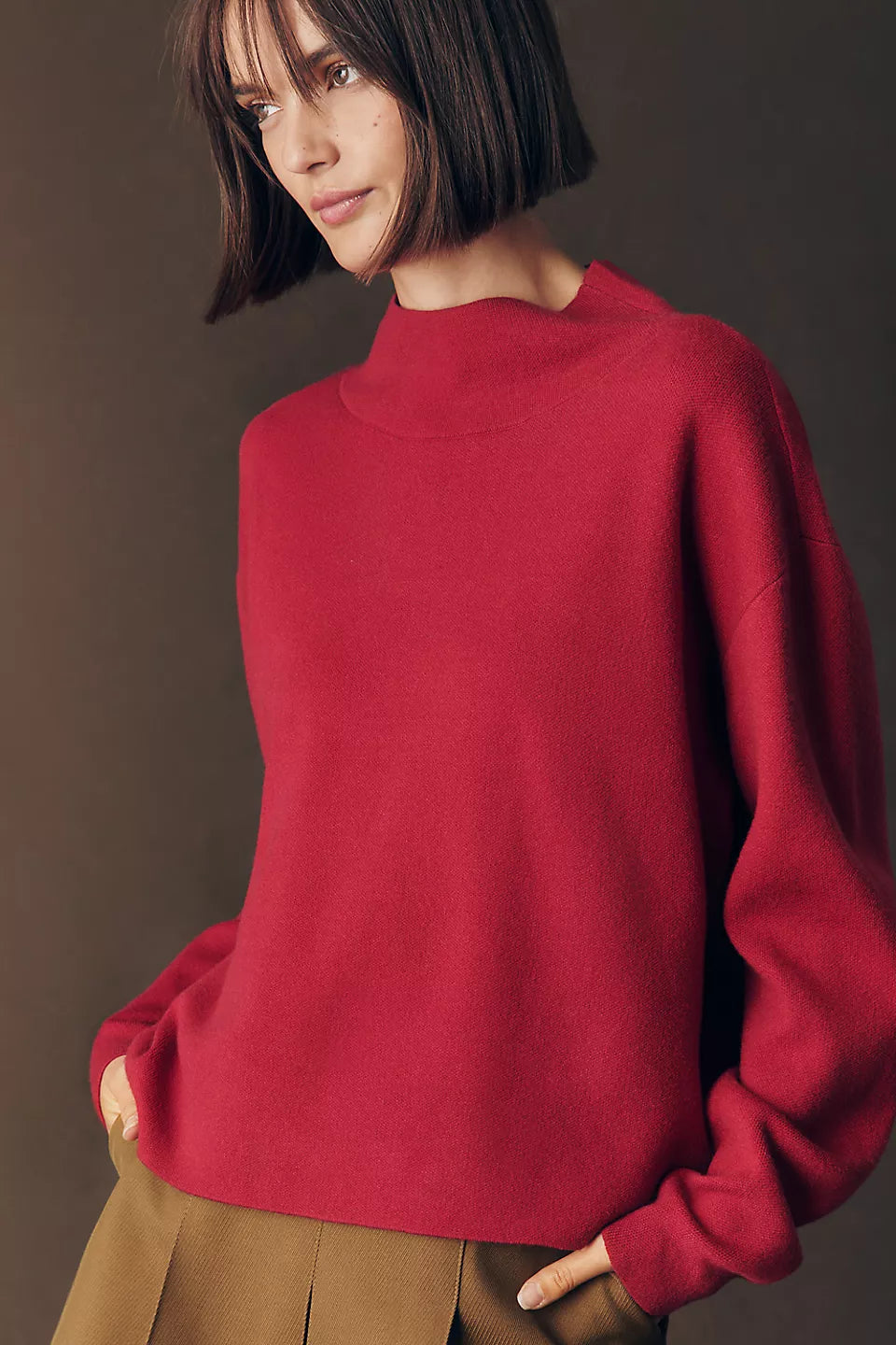 Maeve Carys Mock-Neck Sweater Solid Black
