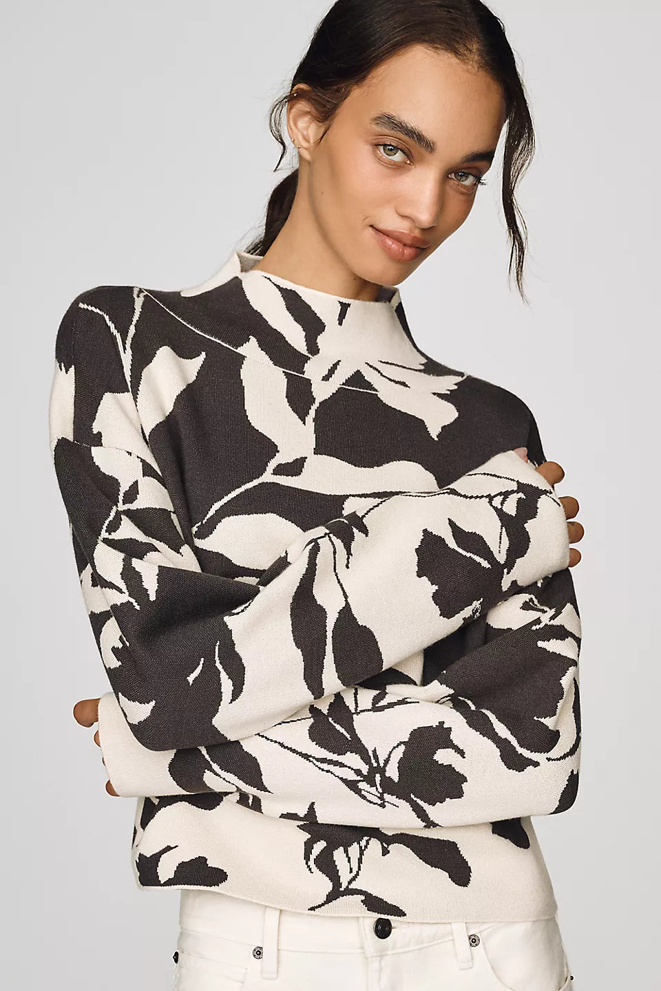 Maeve Carys Mock-Neck Sweater Solid Black