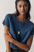 By Anthropologie 100% Cotton Pointelle Sweater Bijou Blue