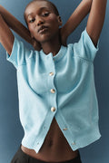Maeve Short-Sleeve Crew-Neck Cardigan Sweater