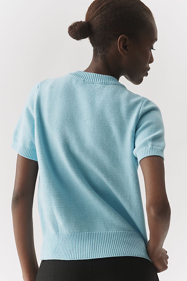 Maeve Short-Sleeve Crew-Neck Cardigan Sweater