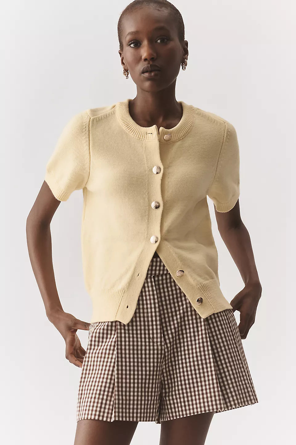 Maeve Short-Sleeve Crew-Neck Cardigan Sweater