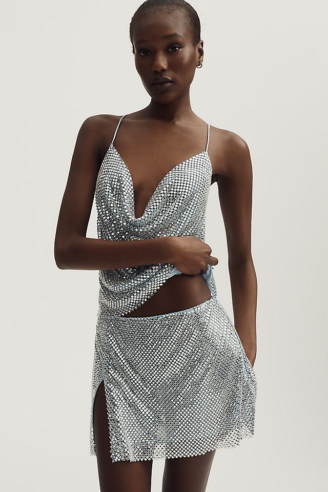 Retrofete Pax Embellished Mini Skirt Glace/Silver