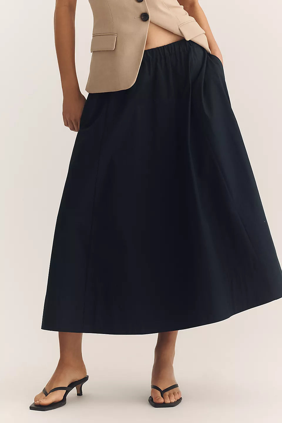 Maeve 100% Cotton Pull-On Midi Skirt