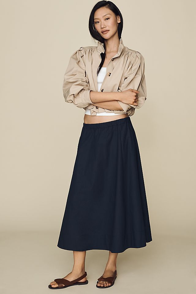 Maeve 100% Cotton Pull-On Midi Skirt