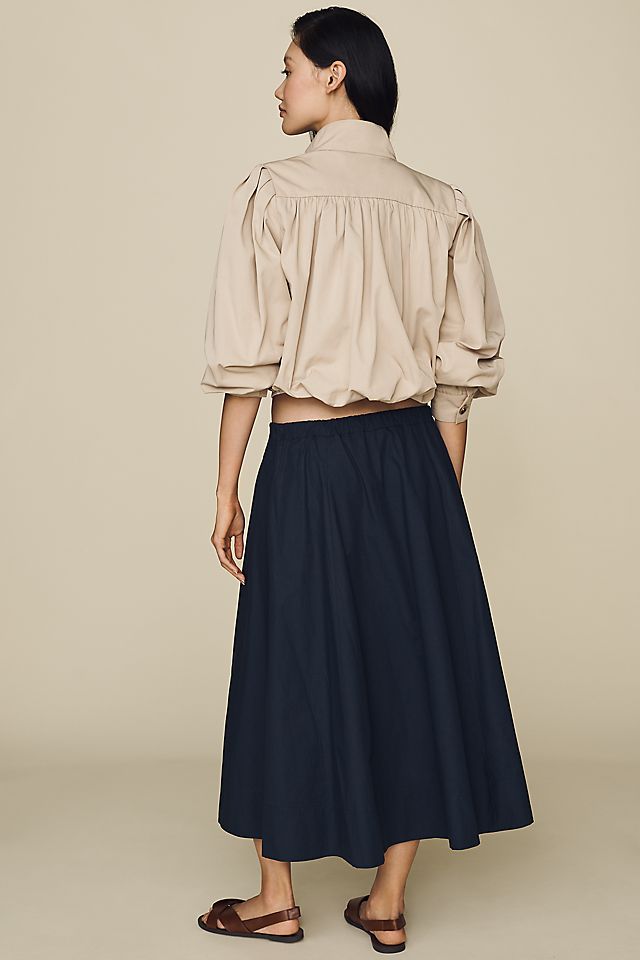 Maeve 100% Cotton Pull-On Midi Skirt