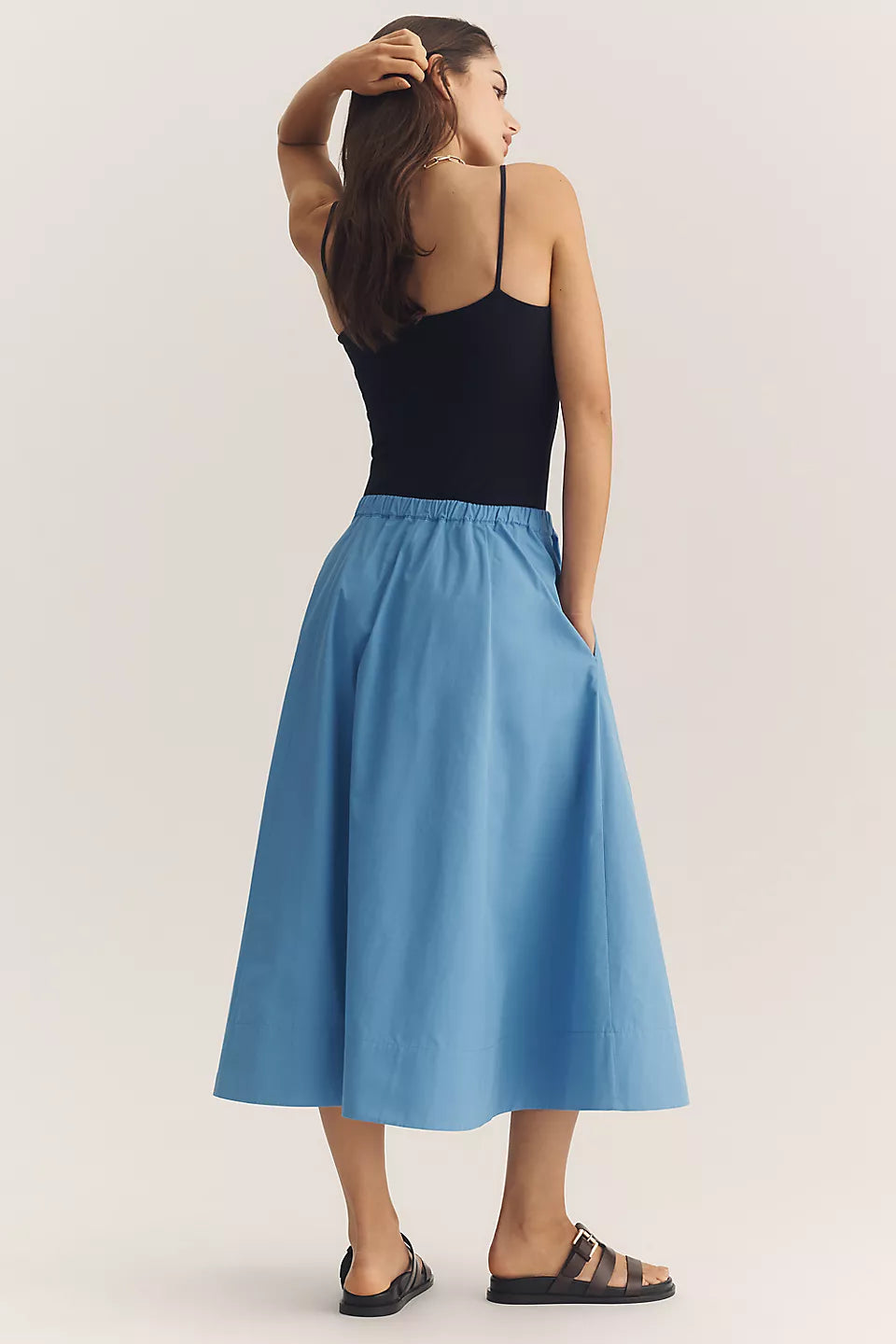 Maeve 100% Cotton Pull-On Midi Skirt