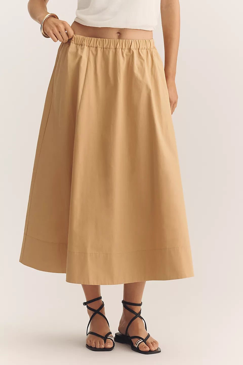 Maeve 100% Cotton Pull-On Midi Skirt