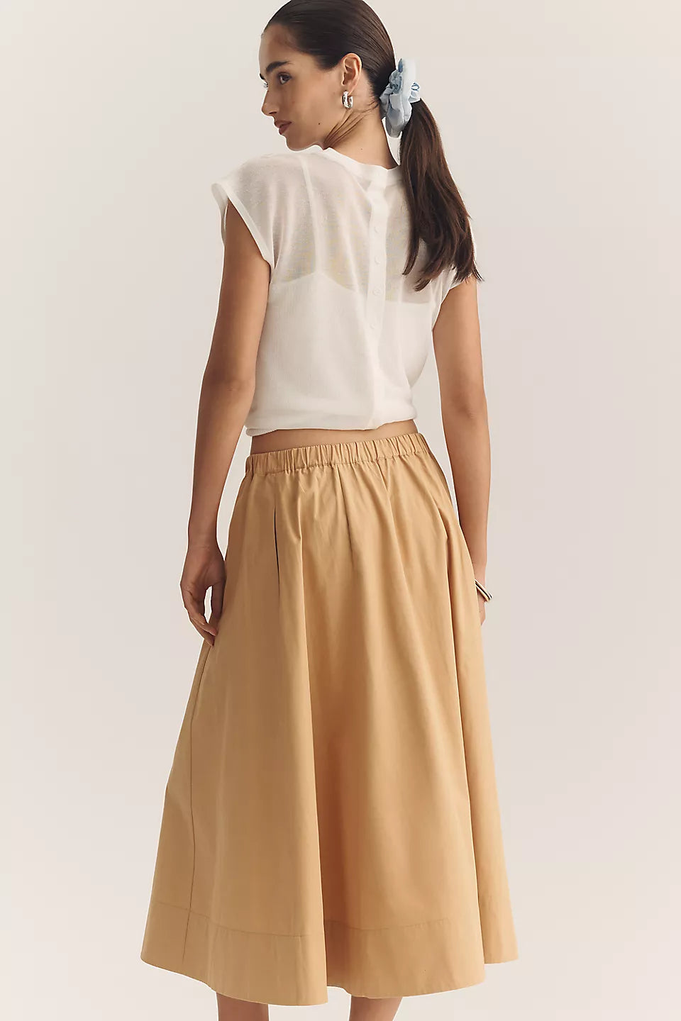 Maeve 100% Cotton Pull-On Midi Skirt