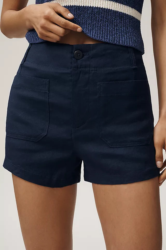 Maeve Colette Linen Stretch High-Rise Shorts Chalk White
