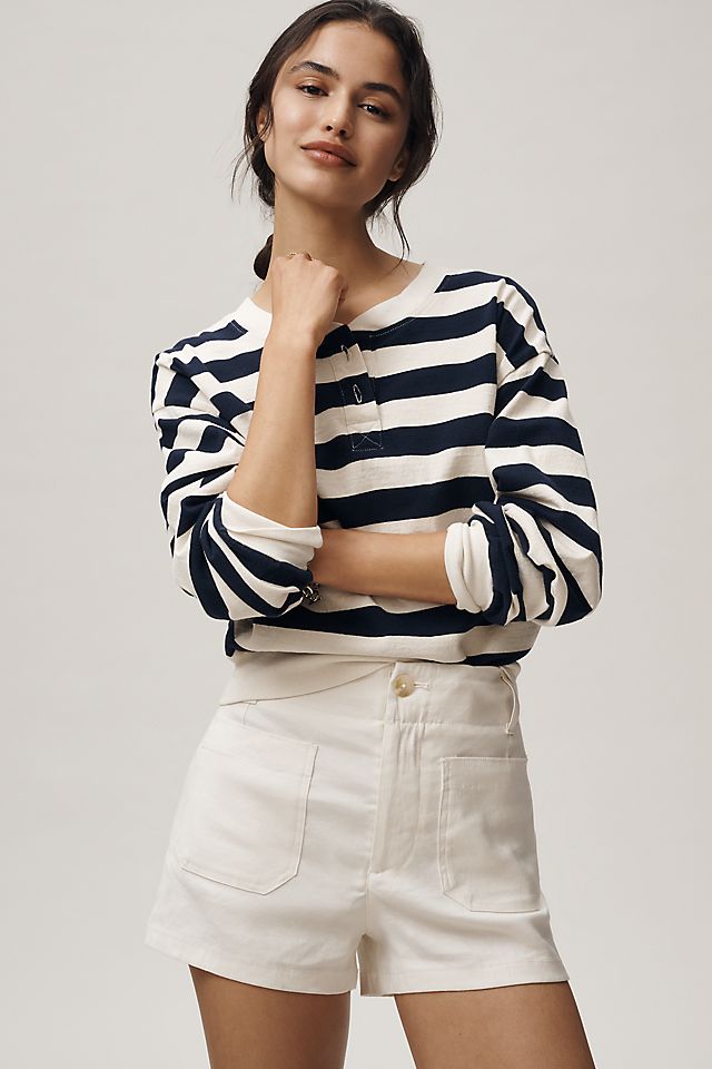 Maeve Colette Linen Stretch High-Rise Shorts Chalk White