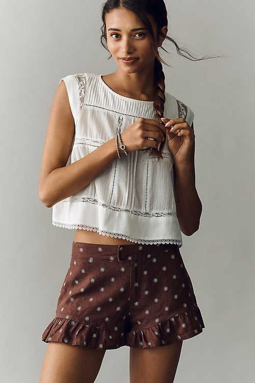 By Anthropologie 100% Linen Ruffle Shorts
