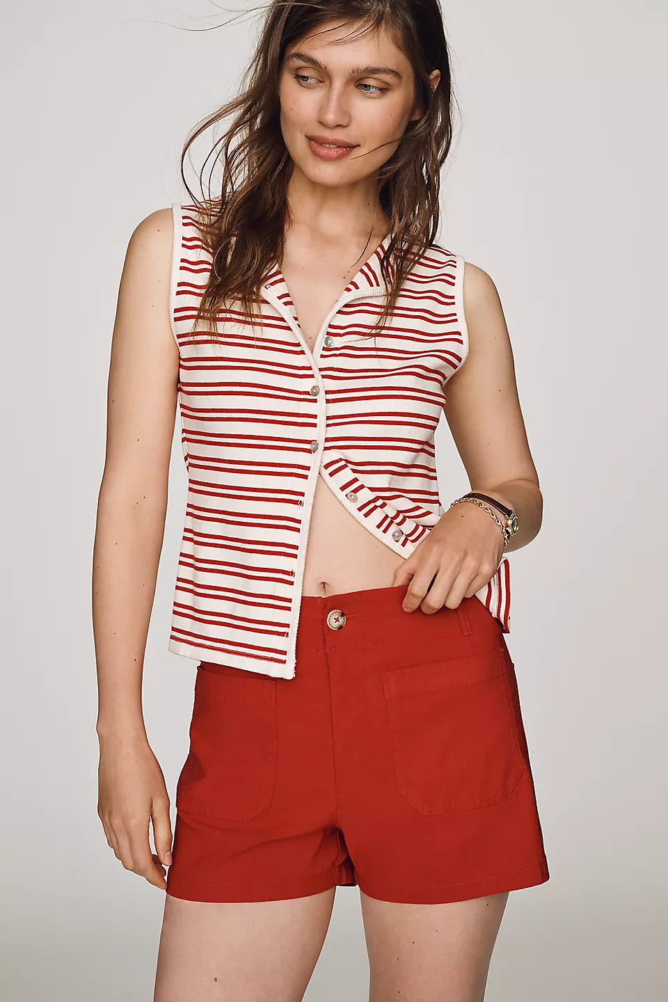 Maeve Colette High-Rise Shorts Camel