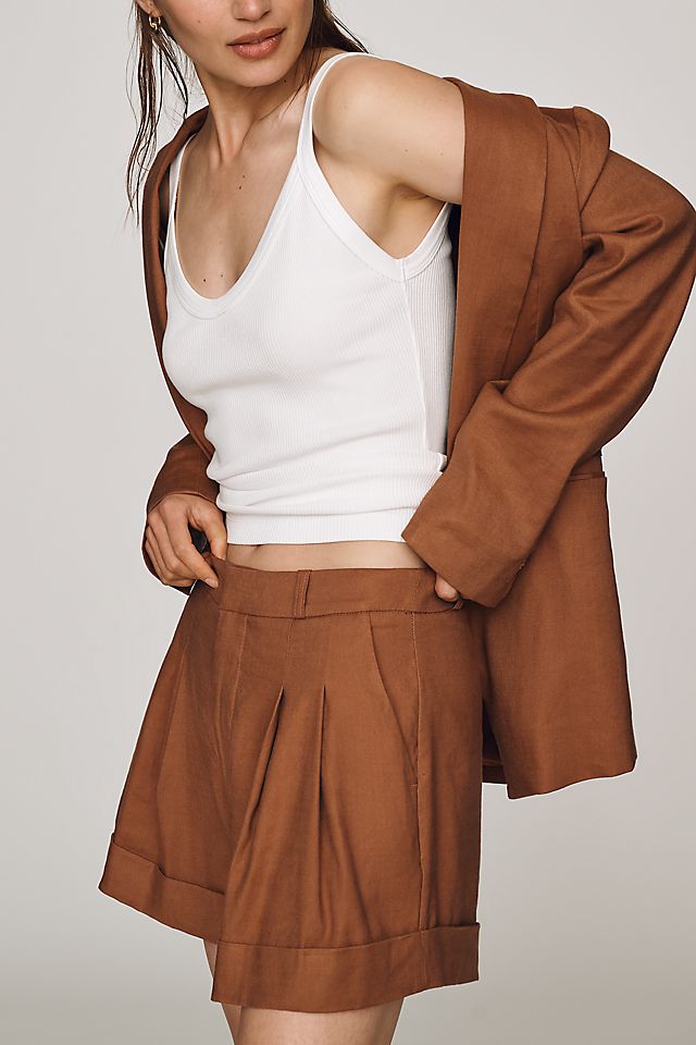 Maeve Avery Linen Stretch Roll Cuff Shorts
