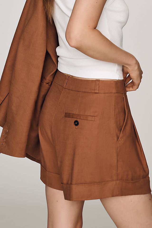 Maeve Avery Linen Stretch Roll Cuff Shorts