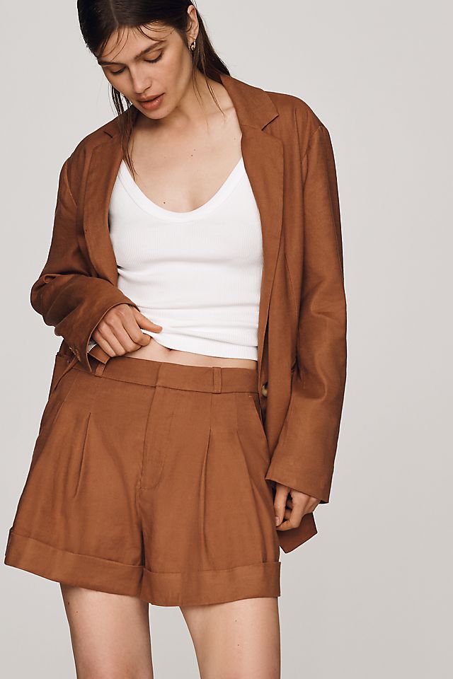 Maeve Avery Linen Stretch Roll Cuff Shorts