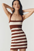 By Anthropologie Mini Halter Sweater Dress Brown Stripe