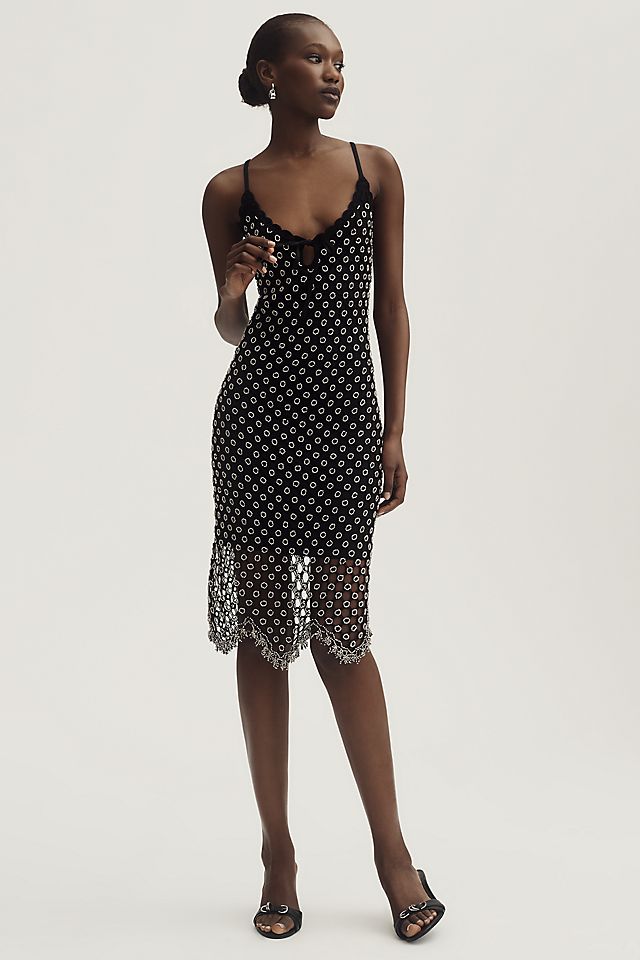 MISHA V-Neck Crystal Beaded Mini Dress