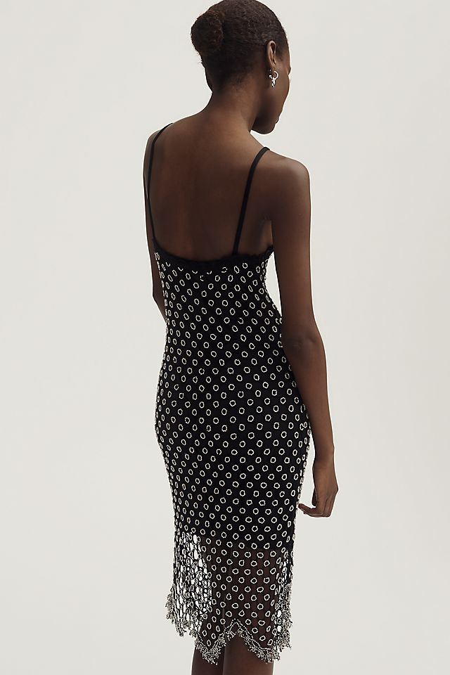 MISHA V-Neck Crystal Beaded Mini Dress