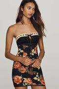 Maeve Strapless Tie-Front Mini Dress Black Floral