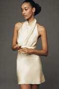 Bardot Kristina Satin Cowl-Neck Mini Dress Buttercup