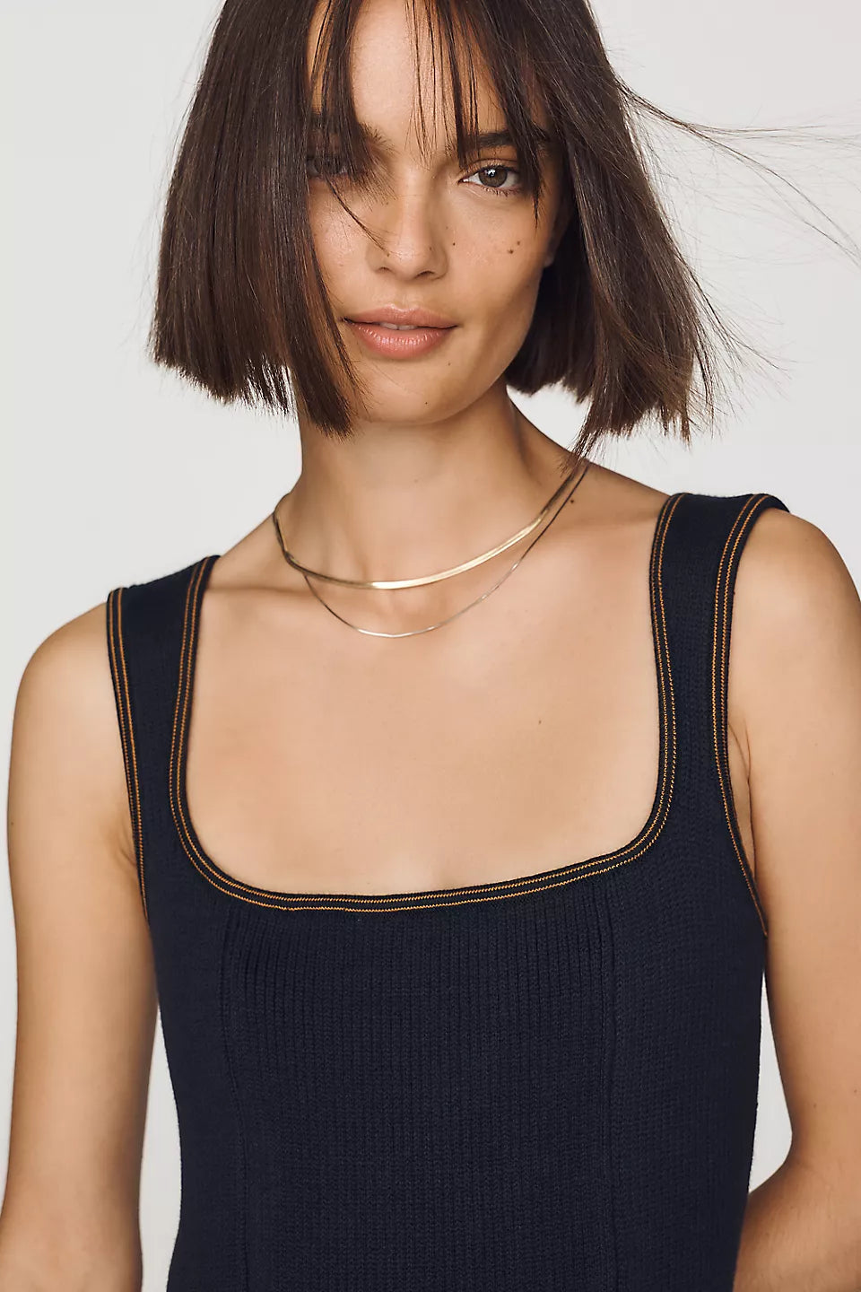 Square-Neck Mini Sweater Dress Brown