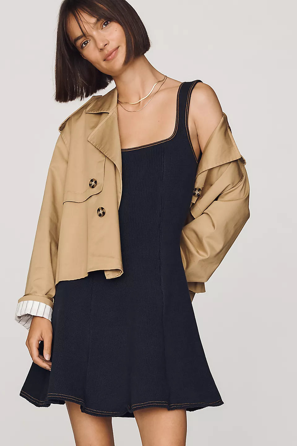 Square-Neck Mini Sweater Dress Brown