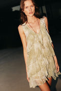 By Anthropologie Layered Ruffle Mini Dress Olive